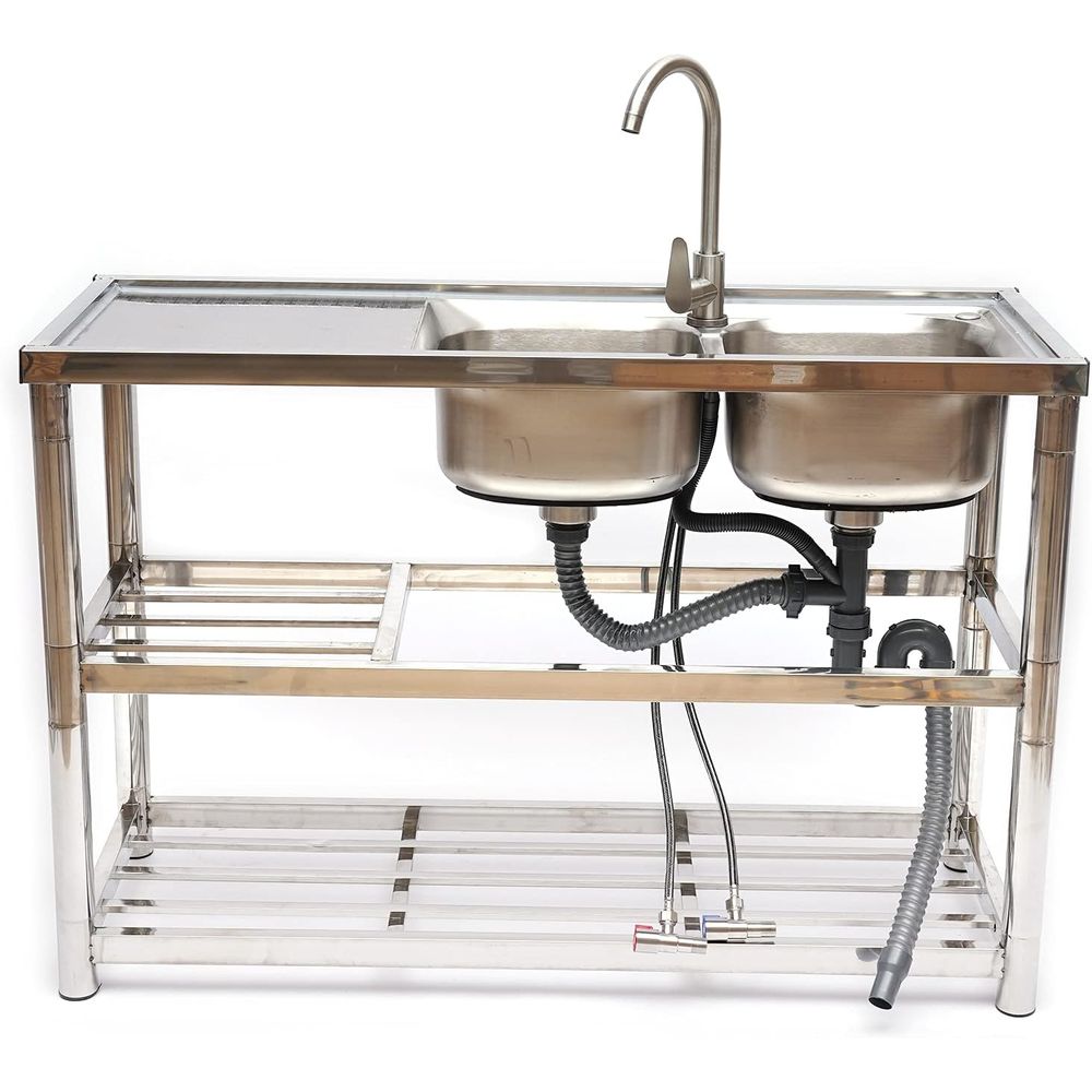 Commercial Kitchen Faucet - حوض غسيل مزدوج من الفولاذ المقاوم