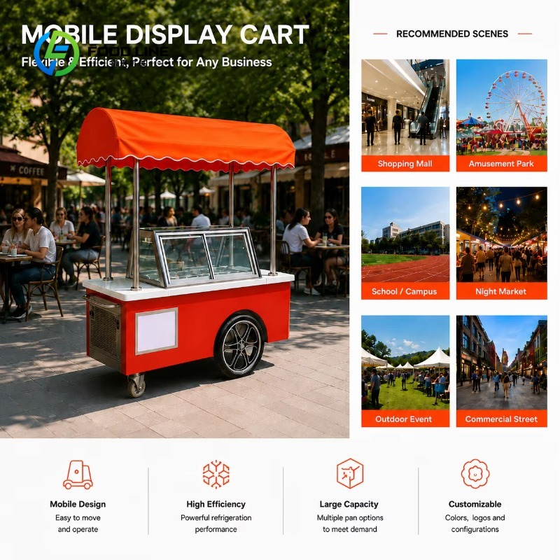 عربة متنقلة حمراء مخصصة لبيع ا - مراجعة Refrigerated Display Case وسعره